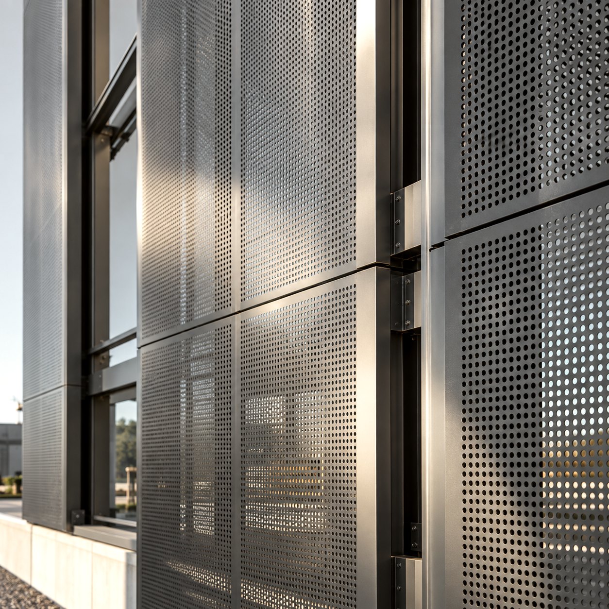 Formed perforated aluminum panels on a facade
