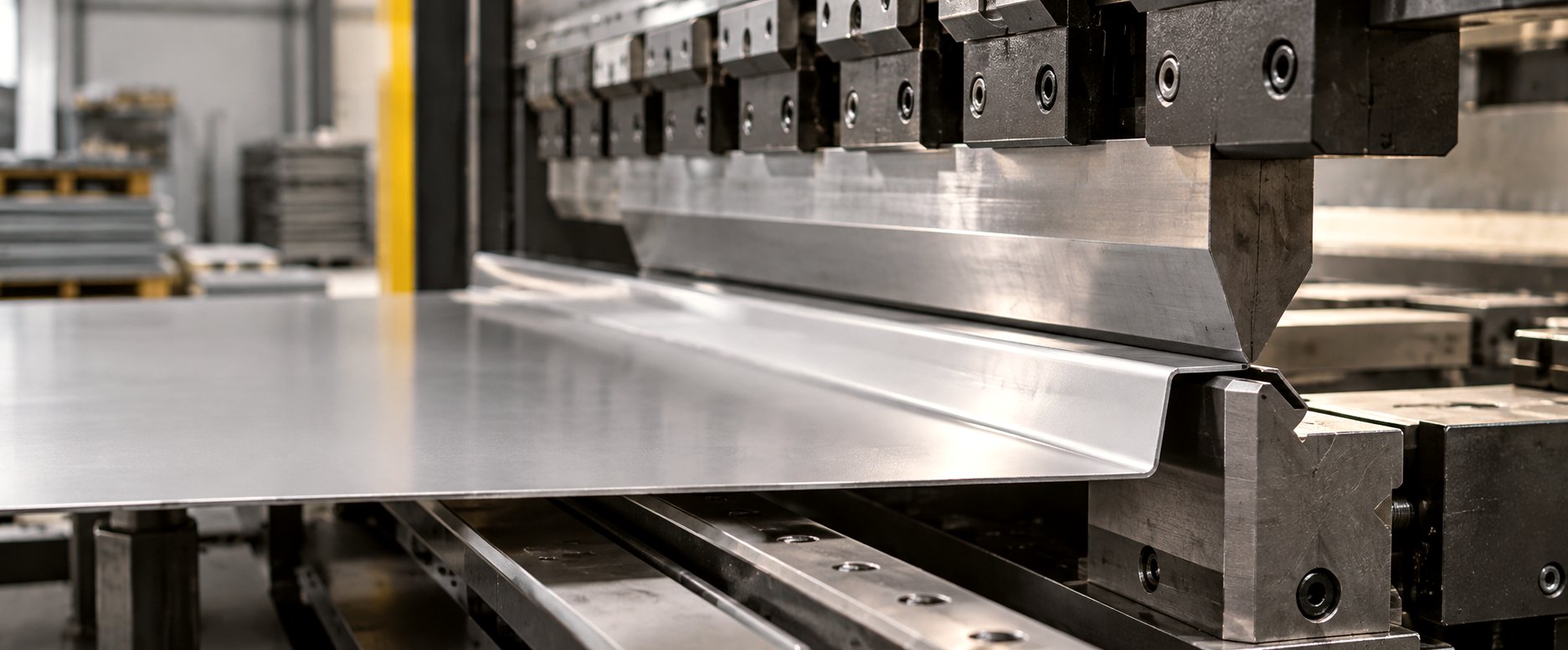 Press brake forming an aluminum panel